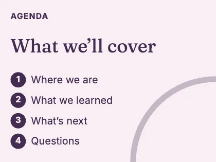 Agenda slide · Plum