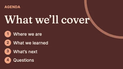 Agenda slide · Clay dark