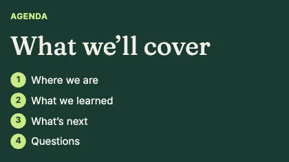 Agenda slide · Forest dark