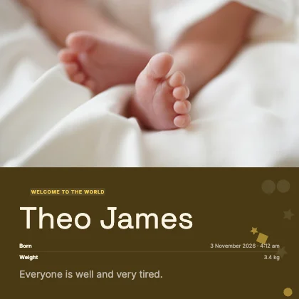 Birth announcement · Mustard dark · Grotesk