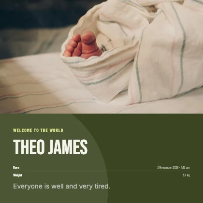 Birth announcement · Olive dark · Poster