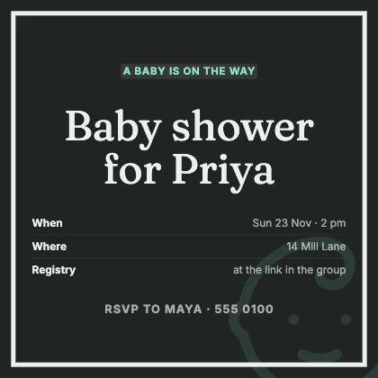 Baby shower invitation · Charcoal dark
