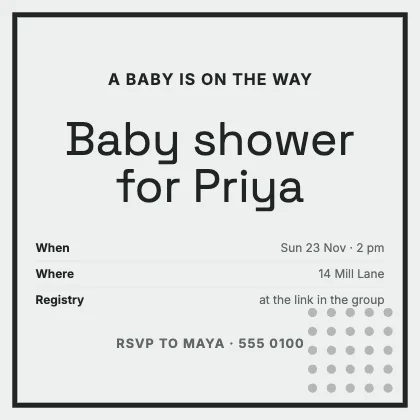 Baby shower invitation · Charcoal · Grotesk