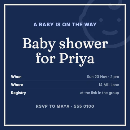 Baby shower invitation · Cobalt dark