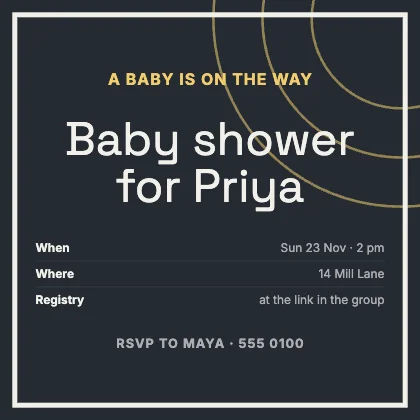 Baby shower invitation · Ink dark · Grotesk