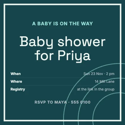 Baby shower invitation · Lagoon dark · Grotesk