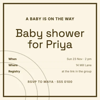Baby shower invitation · Mustard · Grotesk