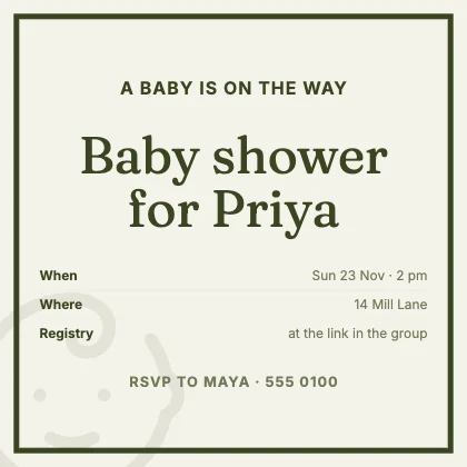 Baby shower invitation · Olive