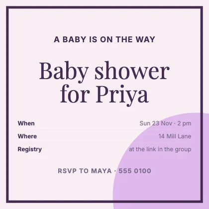 Baby shower invitation · Plum · Editorial