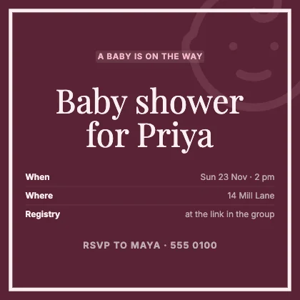 Baby shower invitation · Rose dark · Editorial