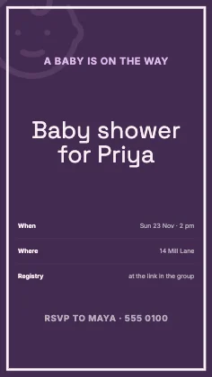 Baby shower invitation · Plum dark · Grotesk