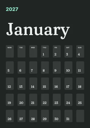 Monthly calendar · Charcoal dark