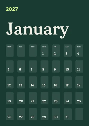 Monthly calendar · Forest dark