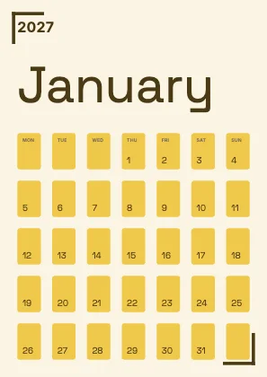 Monthly calendar · Mustard · Grotesk
