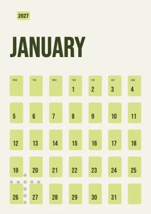 Monthly calendar · Olive · Poster