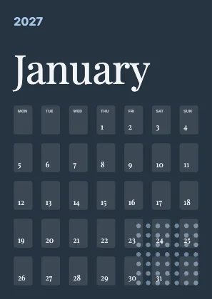 Monthly calendar · Slate dark · Editorial