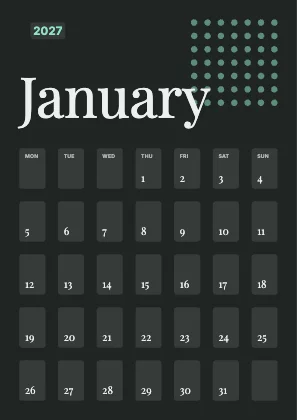 Monthly calendar · Charcoal dark · Editorial
