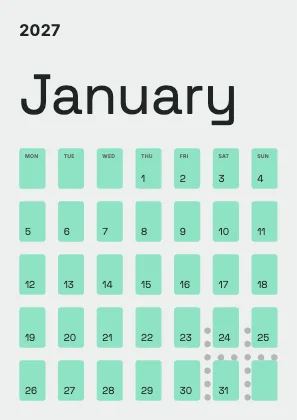 Monthly calendar · Charcoal · Grotesk