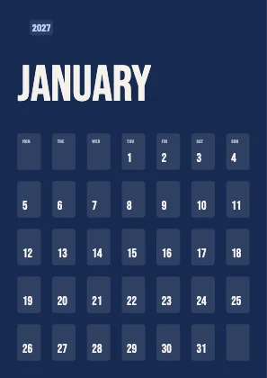 Monthly calendar · Cobalt dark · Poster