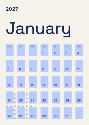 Monthly calendar · Cobalt · Grotesk