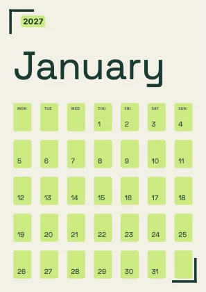 Monthly calendar · Forest · Grotesk
