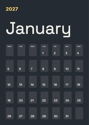 Monthly calendar · Ink dark · Grotesk
