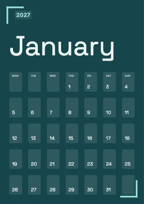 Monthly calendar · Lagoon dark · Grotesk
