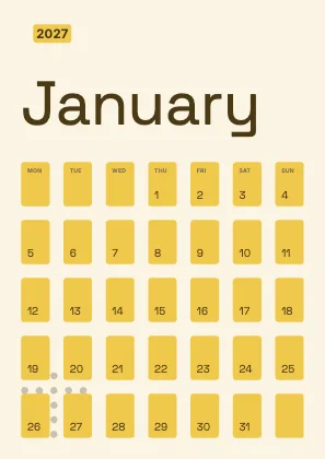 Monthly calendar · Mustard · Grotesk