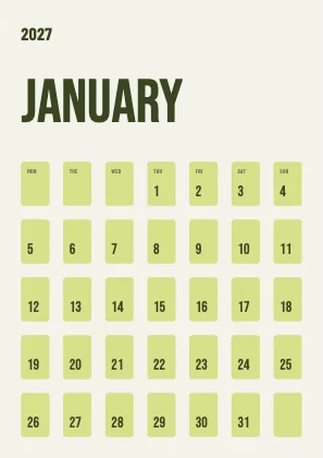 Monthly calendar · Olive · Poster