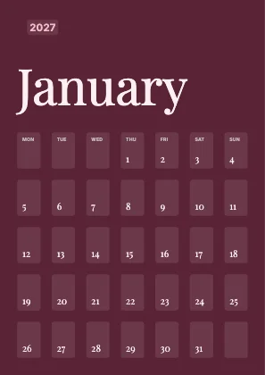 Monthly calendar · Rose dark · Editorial