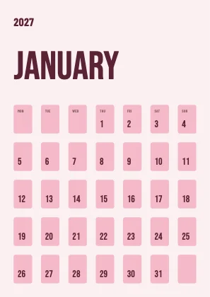 Monthly calendar · Rose · Poster