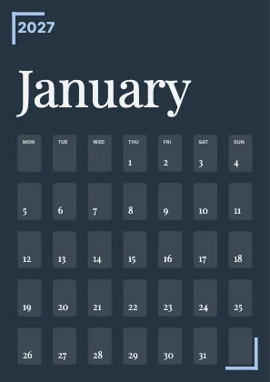 Monthly calendar · Slate dark · Editorial