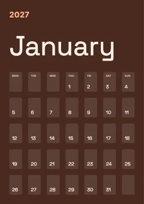 Monthly calendar · Sunset dark · Grotesk