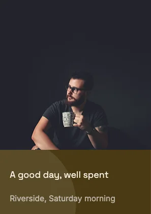 Photo with caption · Mustard dark · Grotesk