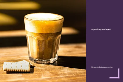 Photo with caption · Plum dark · Grotesk