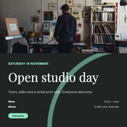 Event flyer · Charcoal dark · Editorial