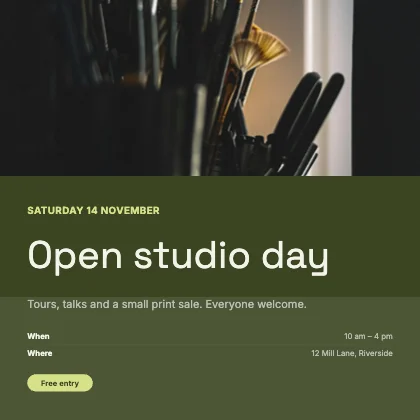 Event flyer · Olive dark · Grotesk