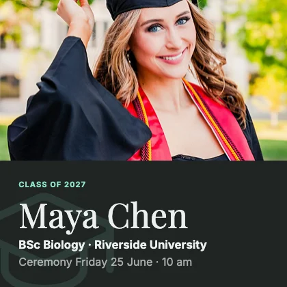 Graduation announcement · Charcoal dark · Editorial