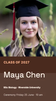 Graduation announcement · Sunset dark · Grotesk