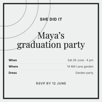 Graduation party invitation · Charcoal · Editorial