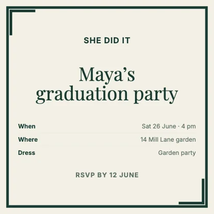 Graduation party invitation · Forest · Editorial