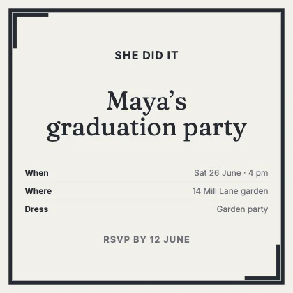 Graduation party invitation · Ink