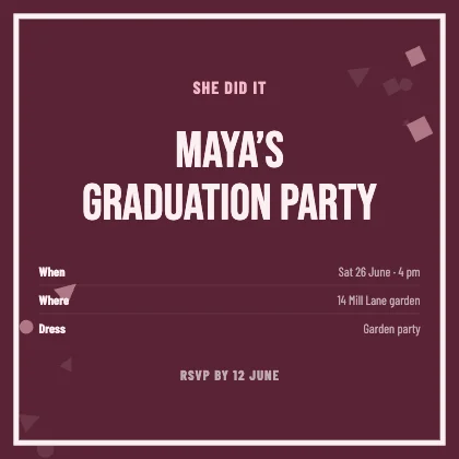 Graduation party invitation · Rose dark · Poster
