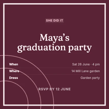 Graduation party invitation · Rose dark