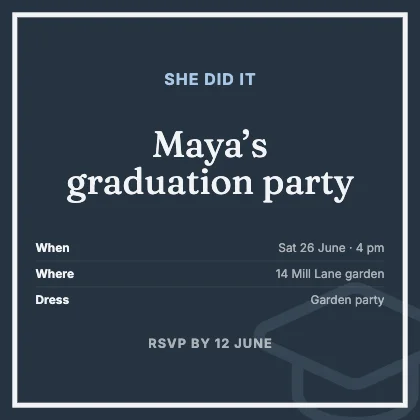 Graduation party invitation · Slate dark