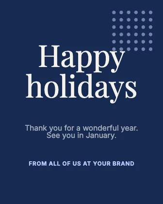 Holiday greeting · Cobalt dark · Editorial
