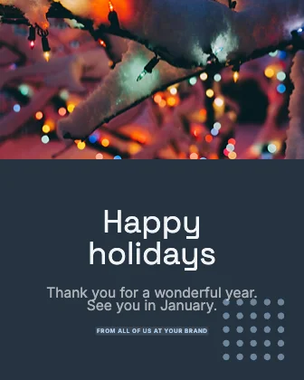Holiday greeting · Slate dark · Grotesk
