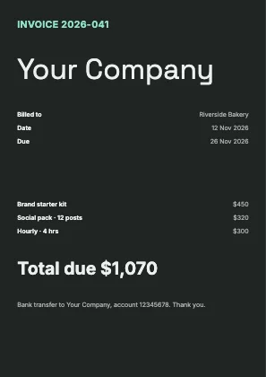 Invoice · Charcoal dark · Grotesk