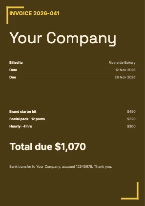 Invoice · Mustard dark · Grotesk
