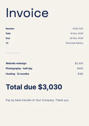 Simple invoice · Cobalt · Grotesk